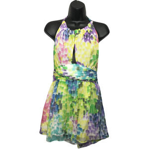 Milly Women's Multicolor Watercolor Halter Tie Neck Mini Dress Size 10